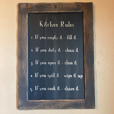 Kitchen Rules Blackboard Wood Sign - 14x10" - Primitive Star Quilt Shop