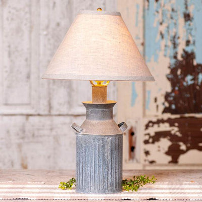 Milk Jug Lamp with Ivory Linen Shade - Primitive Star Quilt Shop