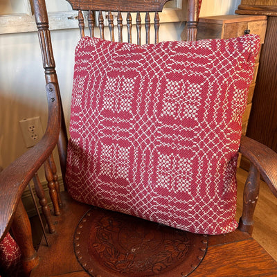 Nantucket Cranberry and Tan Woven Pillow 20" Filled - Primitive Star Quilt Shop