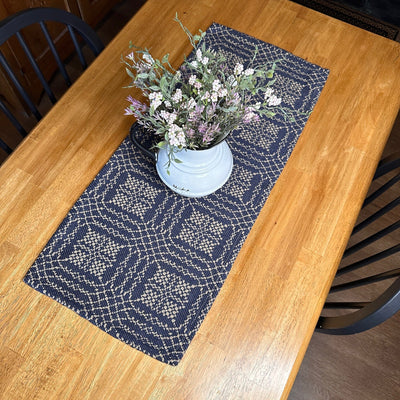 Nantucket Navy and Tan Woven Table Runner 32" - Primitive Star Quilt Shop