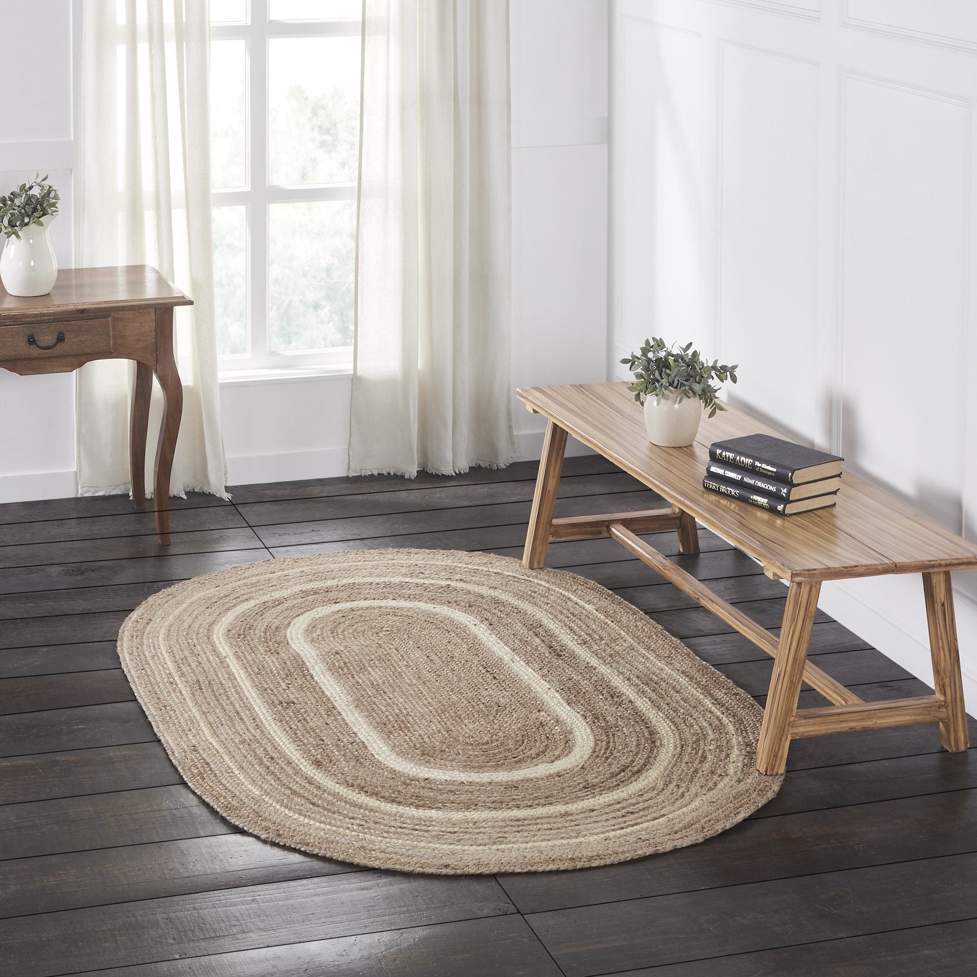 VHC Natural & Creme Oval Braided Rug 4x6' - with Pad