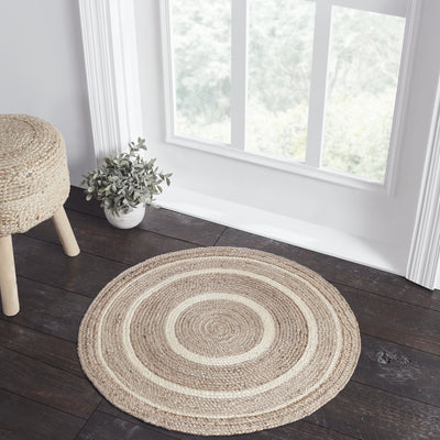 Natural & Creme Round Braided Rug 3' - with Pad - Primitive Star Quilt Shop
