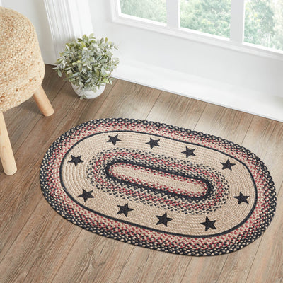 Colonial Star Oval Braided Rug 24x36" - with Pad - Primitive Star Quilt Shop