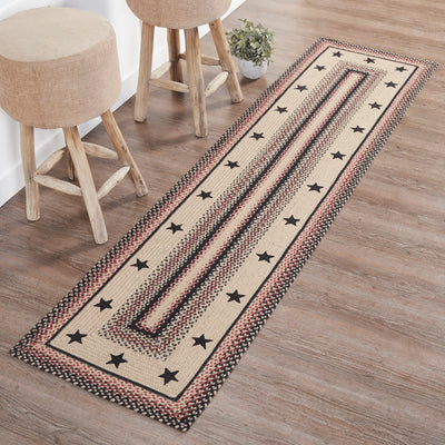 Colonial Star Rectangle Braided Rug 24x96" Runner - with Pad - Primitive Star Quilt Shop