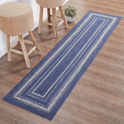 Great Falls Blue Rectangle Braided Rug 24x96" Runner - with Pad - Primitive Star Quilt Shop