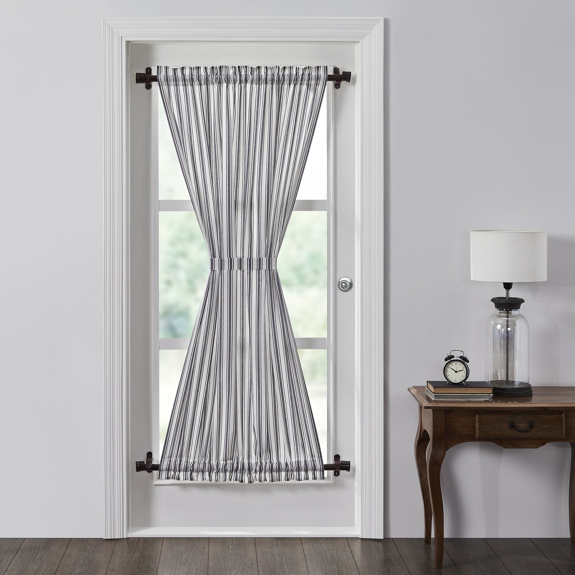 Sawyer Mill Black Ticking Stripe Lined Door Panel Curtain 72