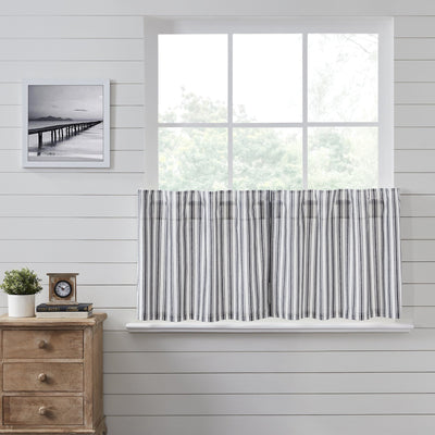 Sawyer Mill Black Ticking Stripe Lined Tier Curtains 24" - Primitive Star Quilt Shop