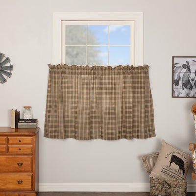 Sawyer Mill Charcoal Plaid Lined Tier Curtains 36" - Primitive Star Quilt Shop