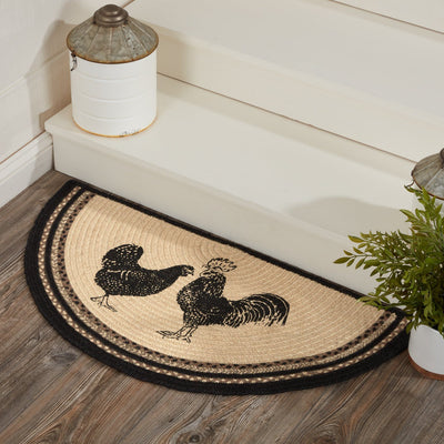 Sawyer Mill Charcoal Poultry Half Circle Braided Rug 16.5x33" - Primitive Star Quilt Shop