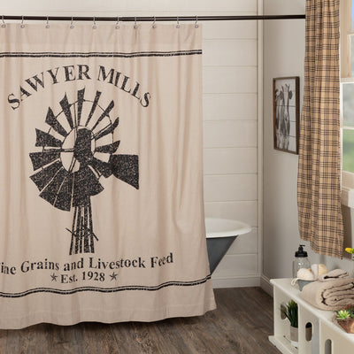 Sawyer Mill Charcoal Windmill Shower Curtain - Primitive Star Quilt Shop