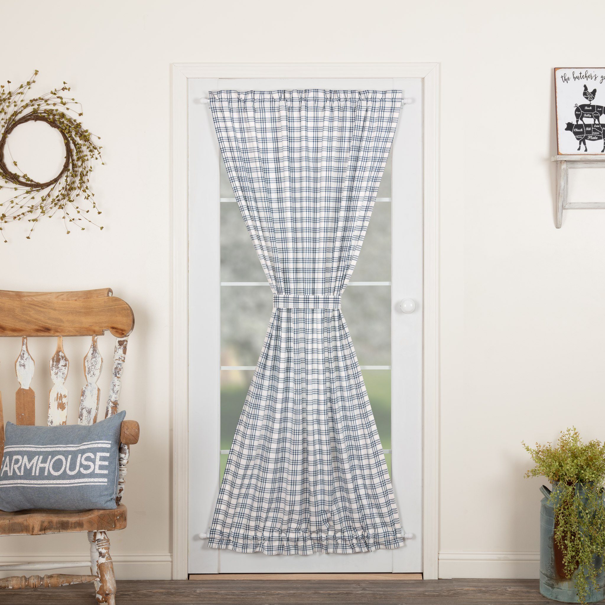 Sawyer Mill Blue Plaid Lined Door Panel Curtain 72