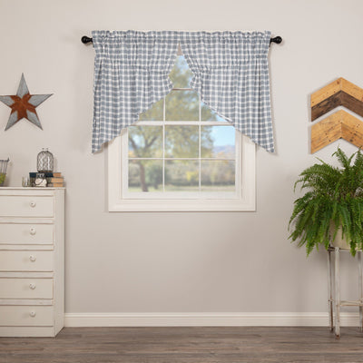 Sawyer Mill Blue Plaid Lined Prairie Swag Curtains - Primitive Star Quilt Shop