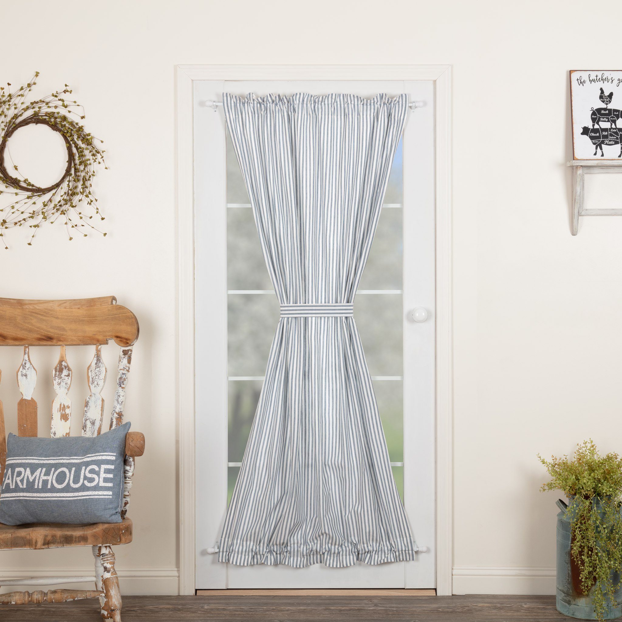 Sawyer Mill Blue Ticking Stripe Lined Door Panel Curtain 72