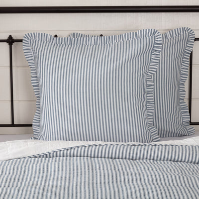 Sawyer Mill Blue Ticking Stripe Fabric Euro Sham 26x26" - Primitive Star Quilt Shop