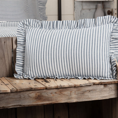 Sawyer Mill Blue Ticking Stripe Fabric Pillow 14x22" Filled - Primitive Star Quilt Shop