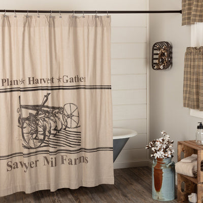Sawyer Mill Charcoal Plow Feed Shower Curtain - Primitive Star Quilt Shop