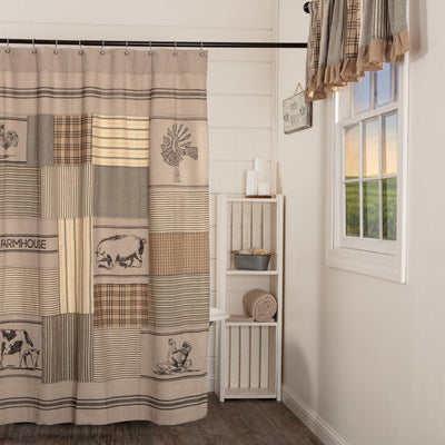 Sawyer Mill Charcoal Stenciled Patchwork Shower Curtain - Primitive Star Quilt Shop