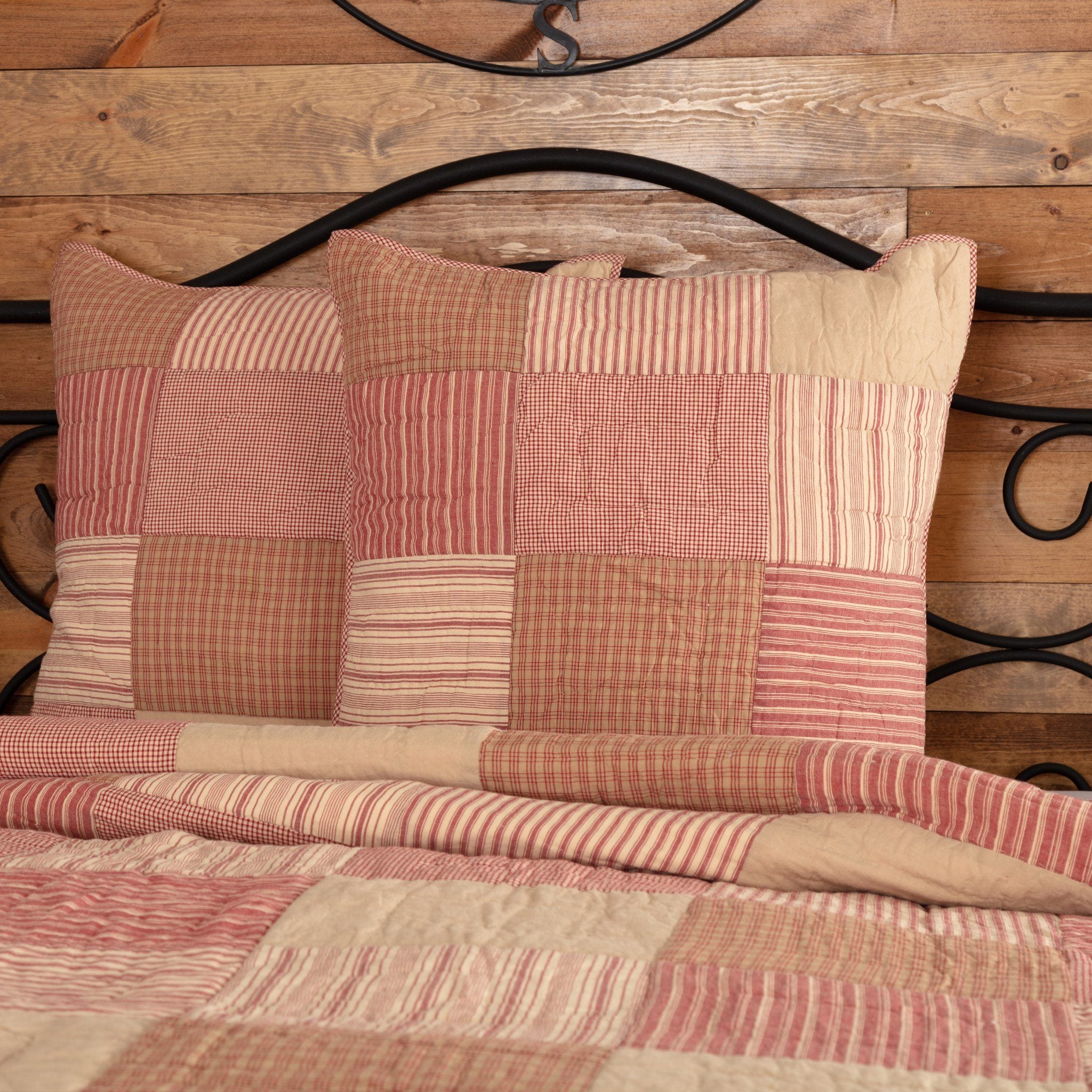 19th Victorian Red Work Layover Sham 朝 Sawyer Mill Red Quilted Euro Sham 26x26
