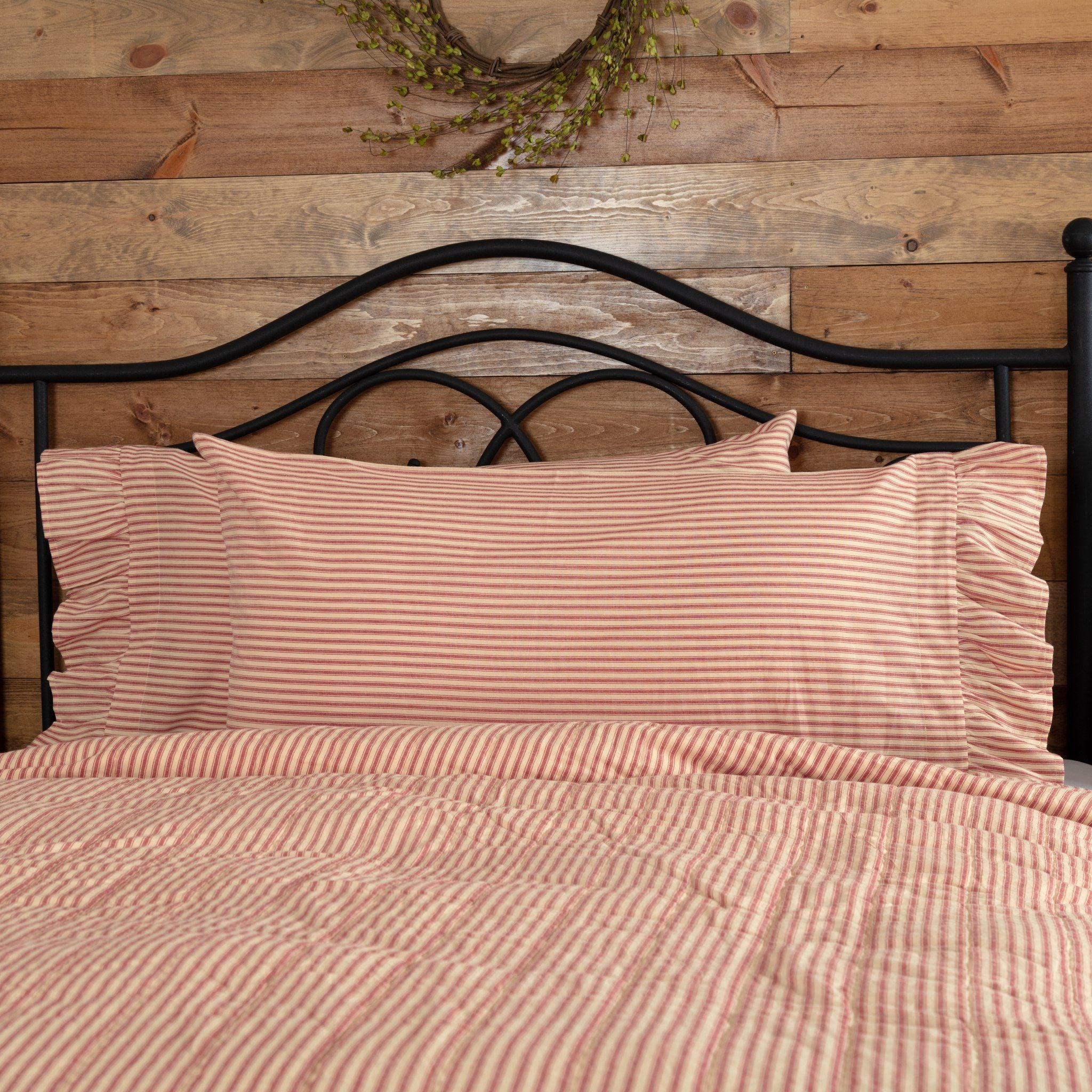 VHC Brands Sawyer Mill Ticking Striped Cotton Farmhouse Pre-Washed King Bedding Accessory, Quilt 105x95, Blue Denim