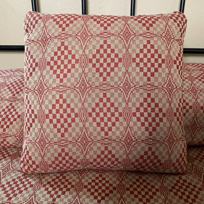 Shadowbrook Cranberry and Tan Woven Pillow 16" Filled - Primitive Star Quilt Shop