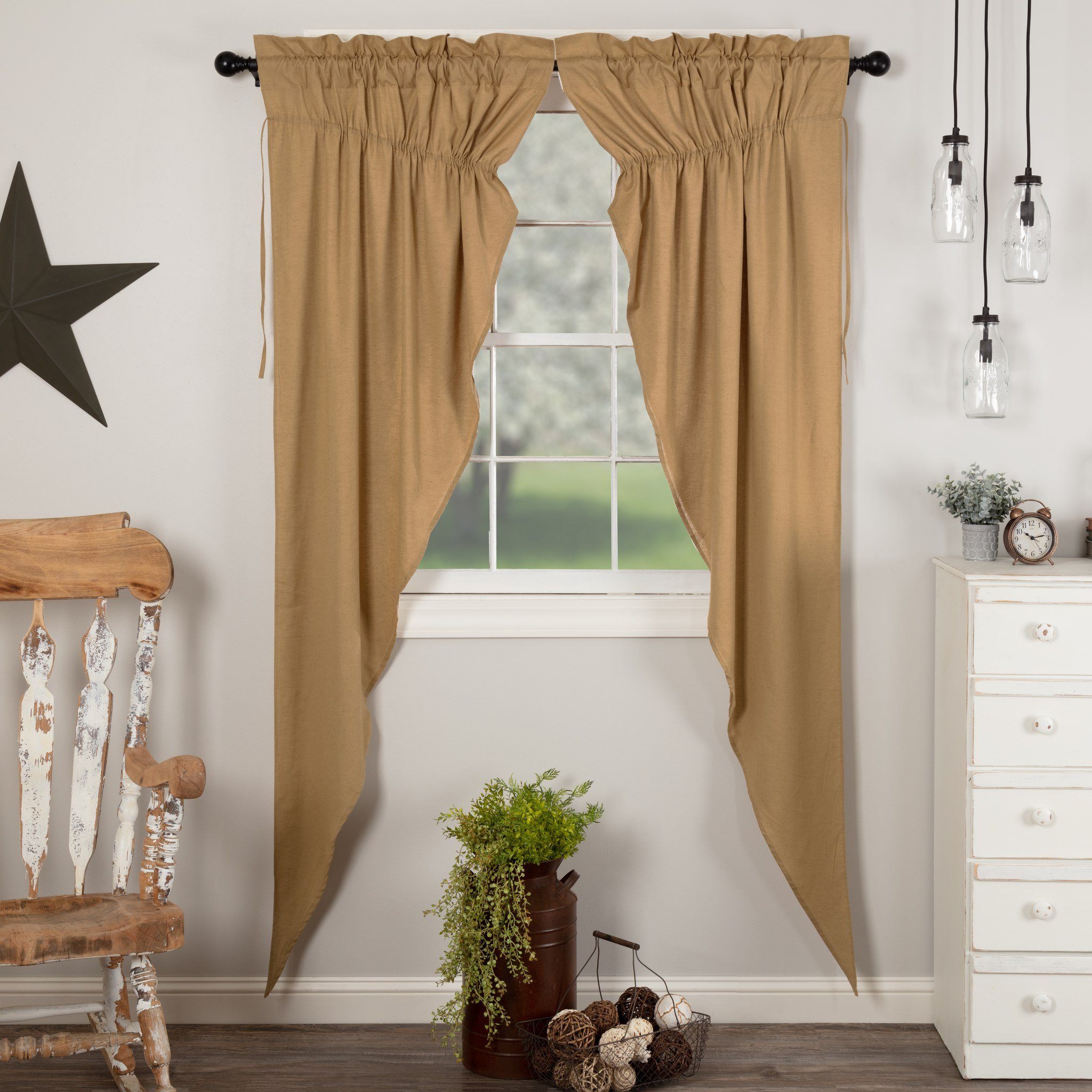 Simple Life Flax Khaki Lined Long Prairie Curtains 84"