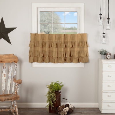 Simple Life Flax Khaki Ruffled Tier Curtains 24" - Primitive Star Quilt Shop