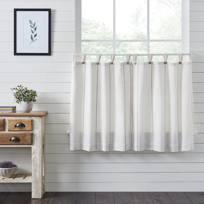 Stitched Burlap White Lined Tier Curtains 36" - Primitive Star Quilt Shop