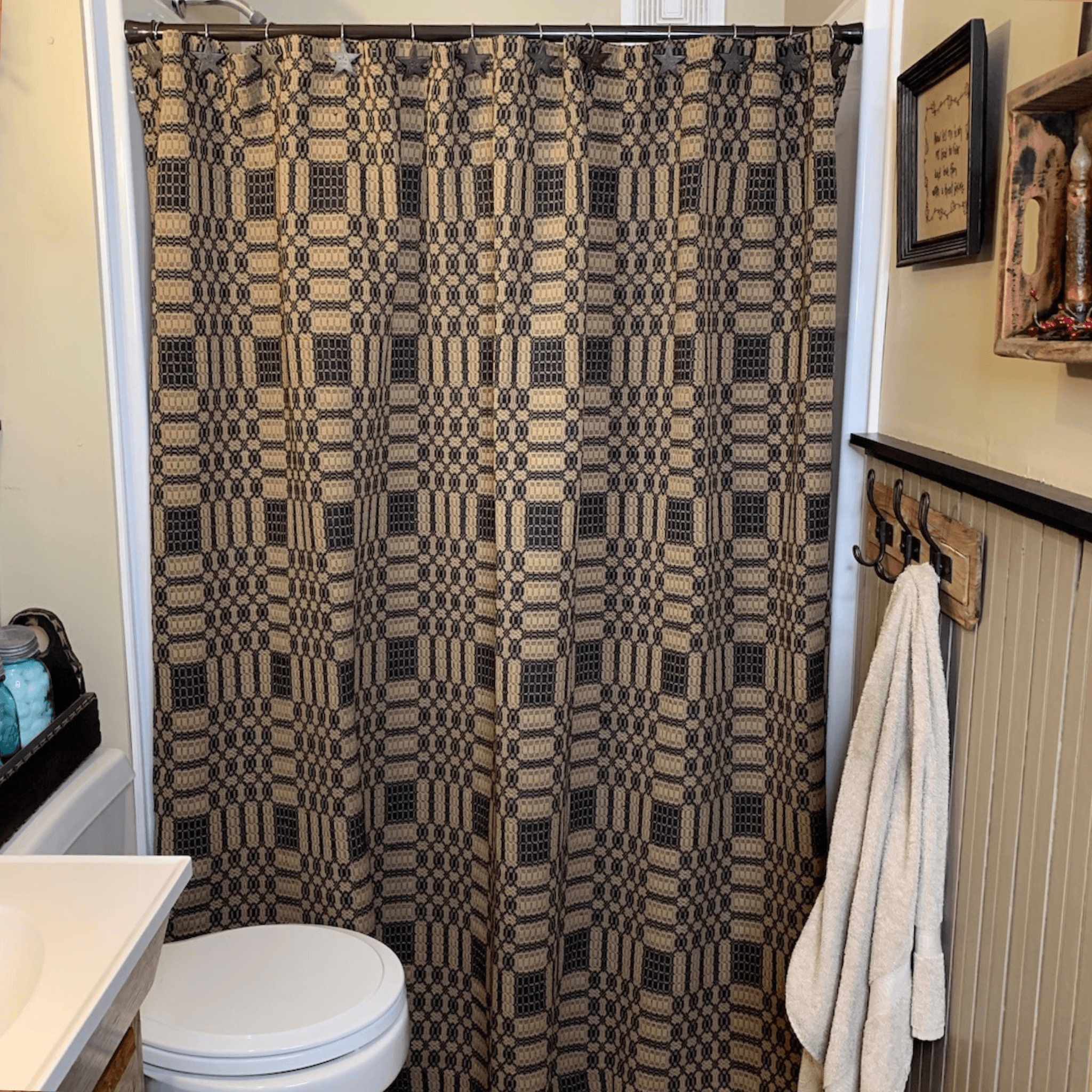 Westbury Black and Tan Woven Shower Curtain