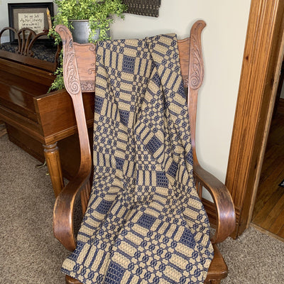 Westbury Navy and Tan Woven Throw - Primitive Star Quilt Shop