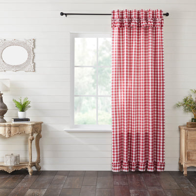Annie Red Buffalo Check Ruffled Lined Single Panel Curtain 96" - Primitive Star Quilt Shop