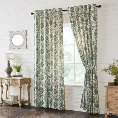 Dorset Green Floral Lined Panel Curtains 96" - Primitive Star Quilt Shop