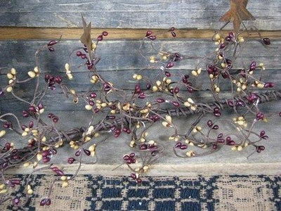 Burgundy and Gold Pip Berry and Star Garland 40" - Primitive Star Quilt Shop
