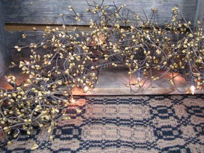 Lighted Gold Pip Berry Garland 4' - Primitive Star Quilt Shop