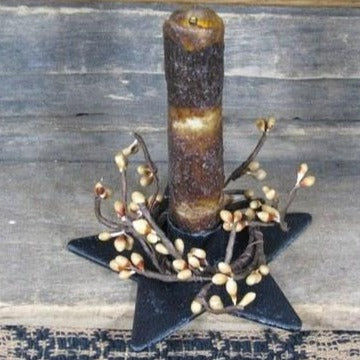 Iron Star Holder with Ivory Drip Candle - Primitive Star Quilt Shop