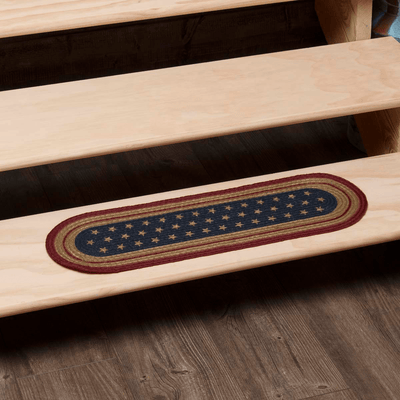Liberty Stars Flag Oval Braided Stair Tread Latex Backed 8.5x27" - Primitive Star Quilt Shop