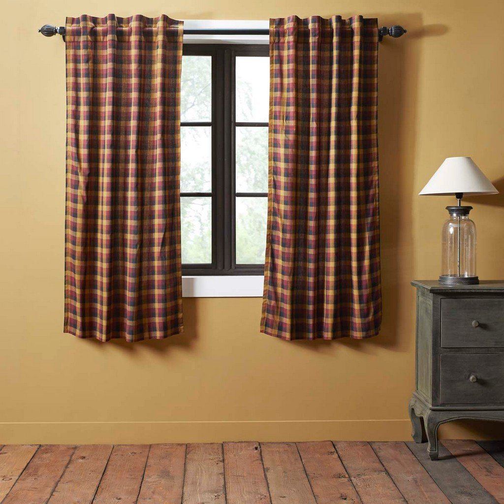 Heritage Farms Primitive Check Lined Short Panel Curtains 63