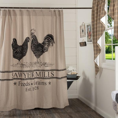 Sawyer Mill Charcoal Poultry Shower Curtain - Primitive Star Quilt Shop
