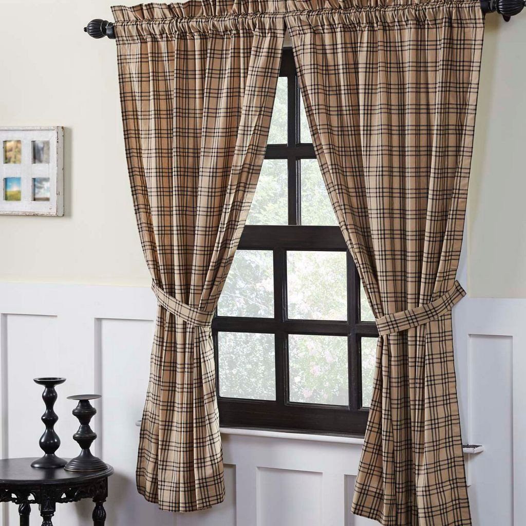 Sawyer Mill Charcoal Plaid Lined Short Panel Curtains 63
