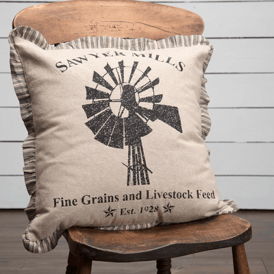 Sawyer Mill Charcoal Windmill Pillow 18" Filled - Primitive Star Quilt Shop