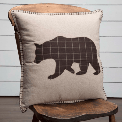 Wyatt Bear Applique Pillow 18" Filled - Primitive Star Quilt Shop