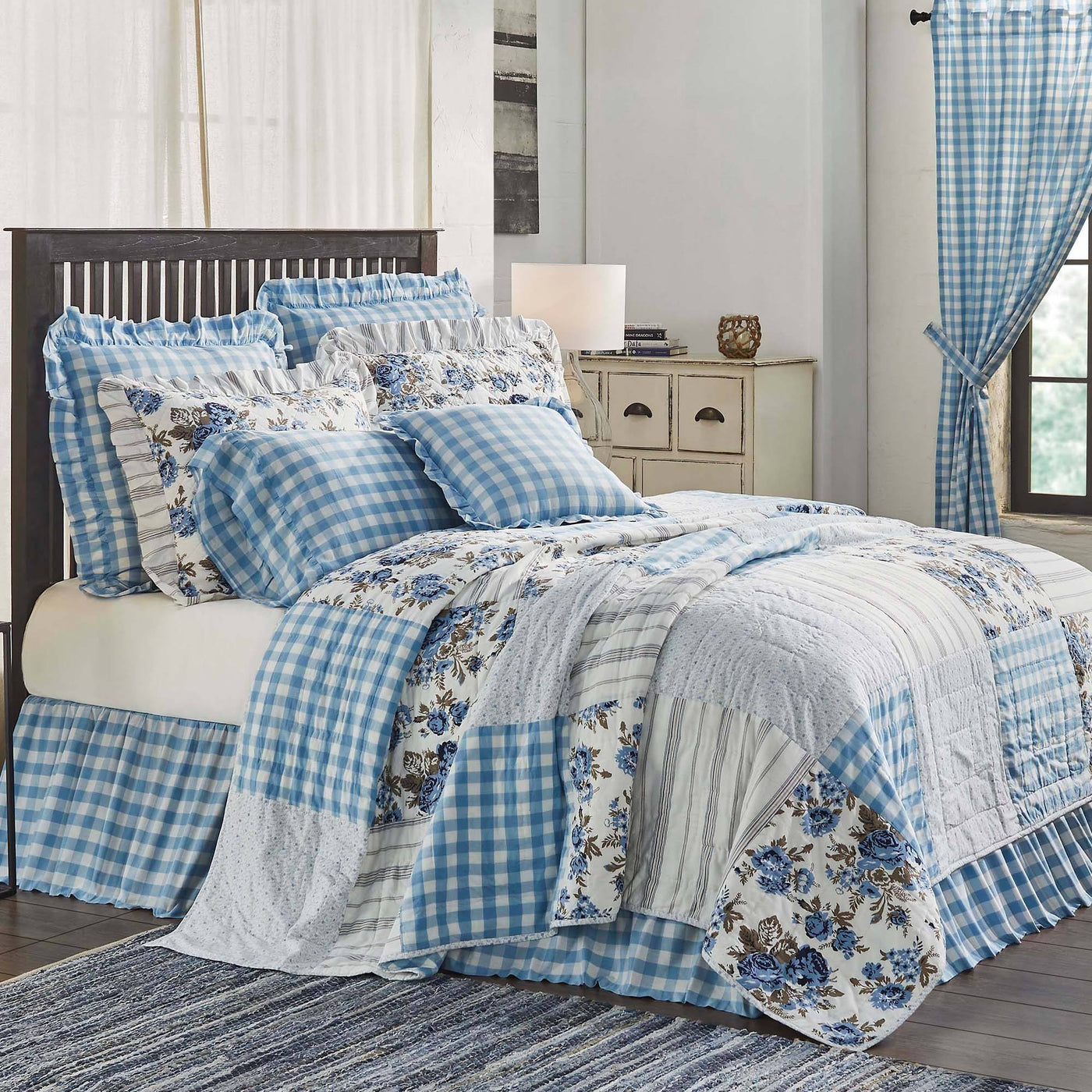 Annie Blue Floral and Check Bedding