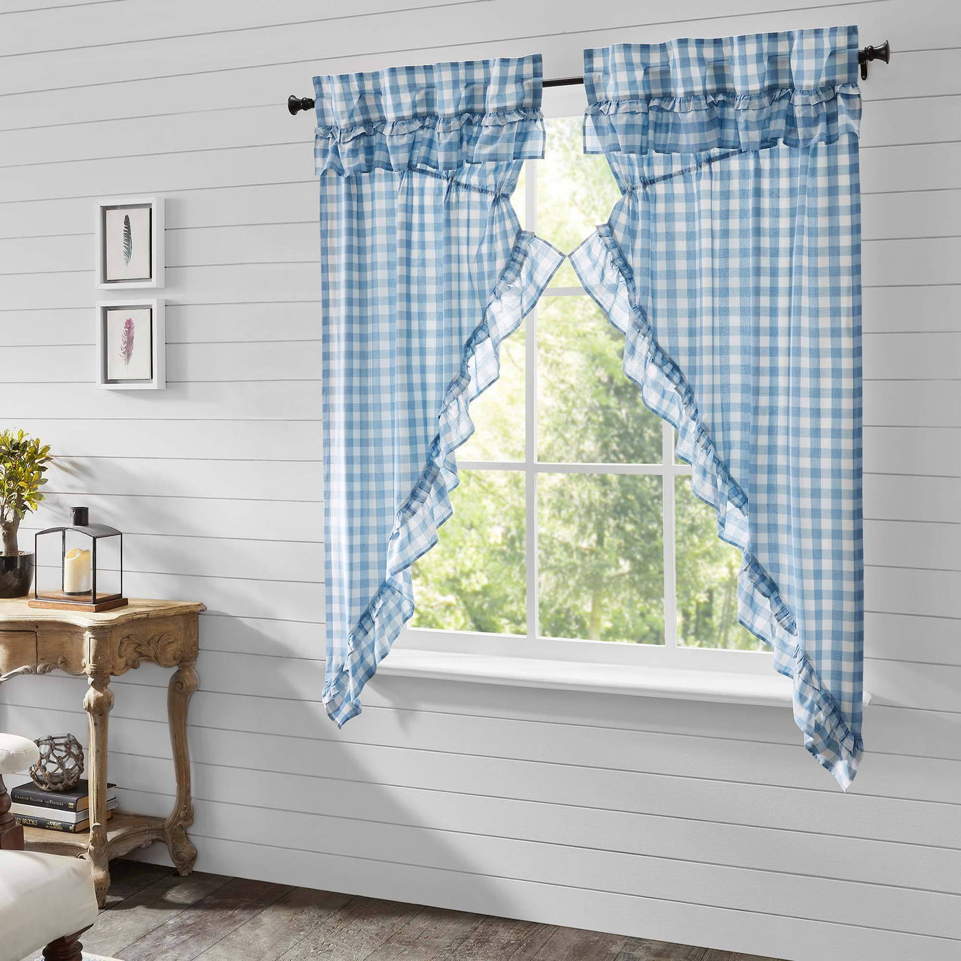 Annie Blue Floral and Check Curtains