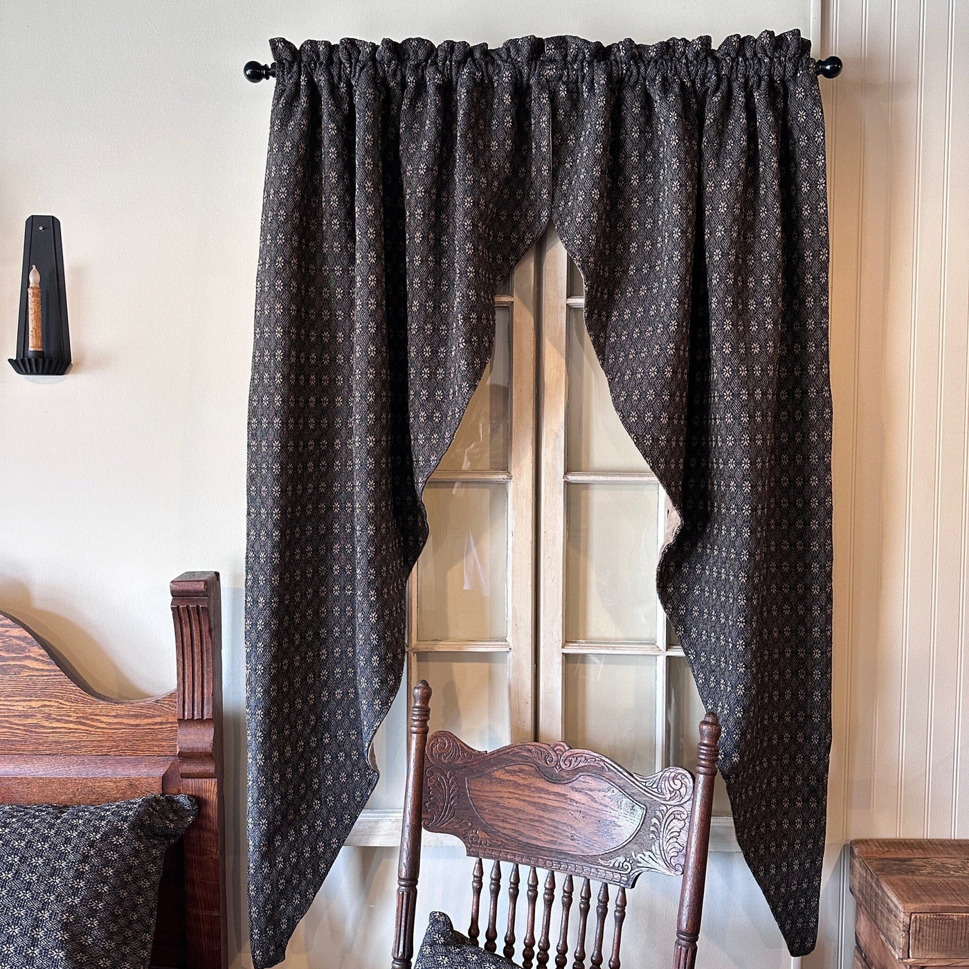 Packsville Rose Black and Tan Curtains