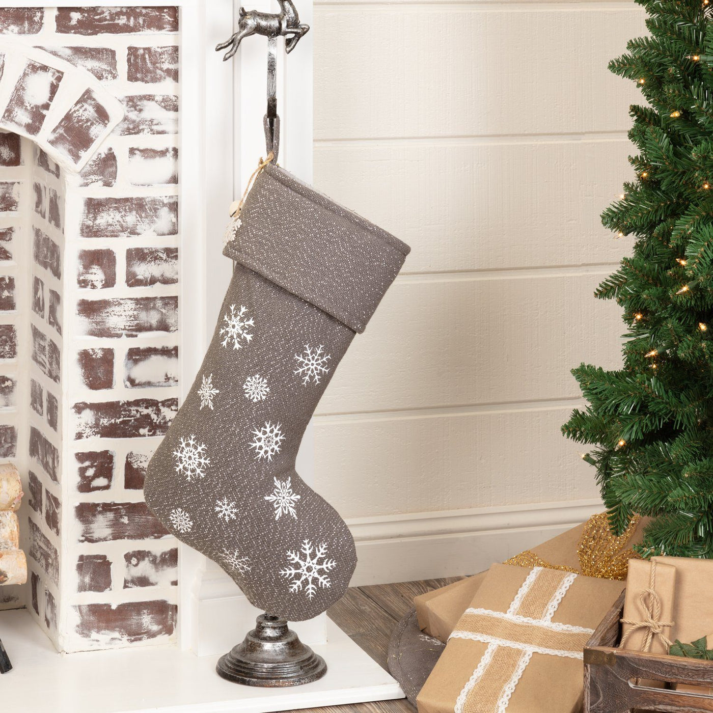 Snowflake Burlap Grey Christmas