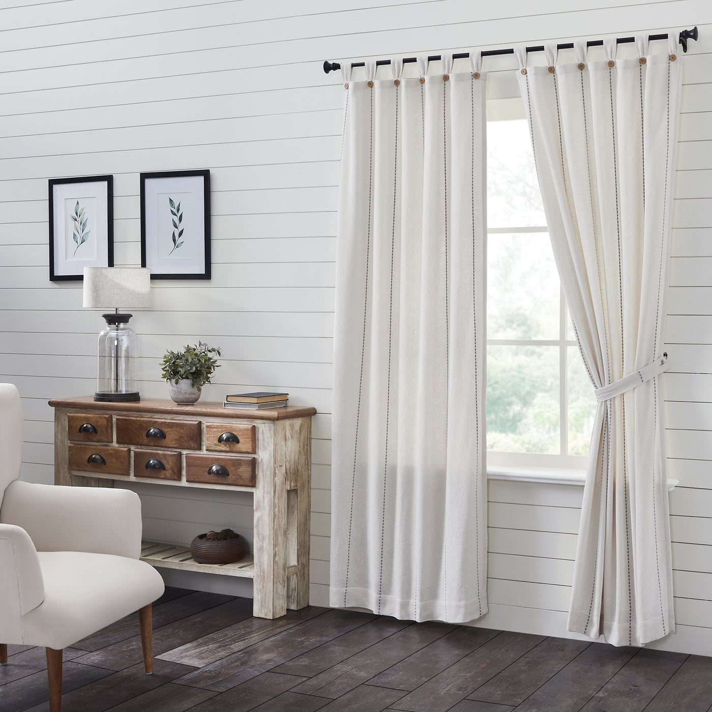 Stitched Burlap White Curtains