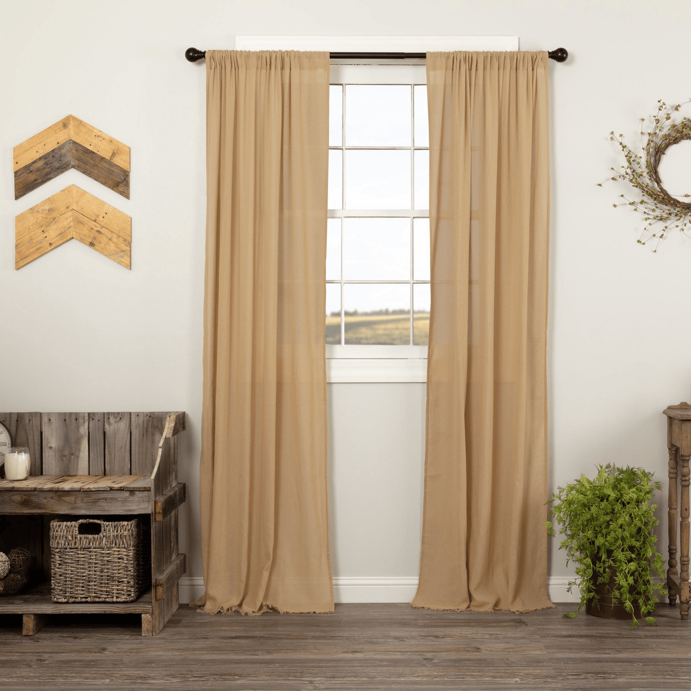 Khaki Fringed Tobacco Cloth Curtains