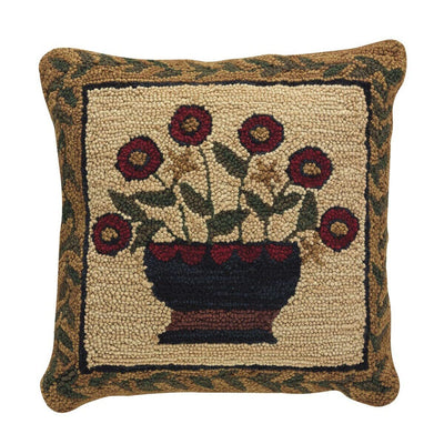 Flower Basket Hooked Pillow 18" - Primitive Star Quilt Shop