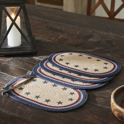 My Country Stencil Stars Oval Braided Placemat 10x15" - Set of 4 - Primitive Star Quilt Shop