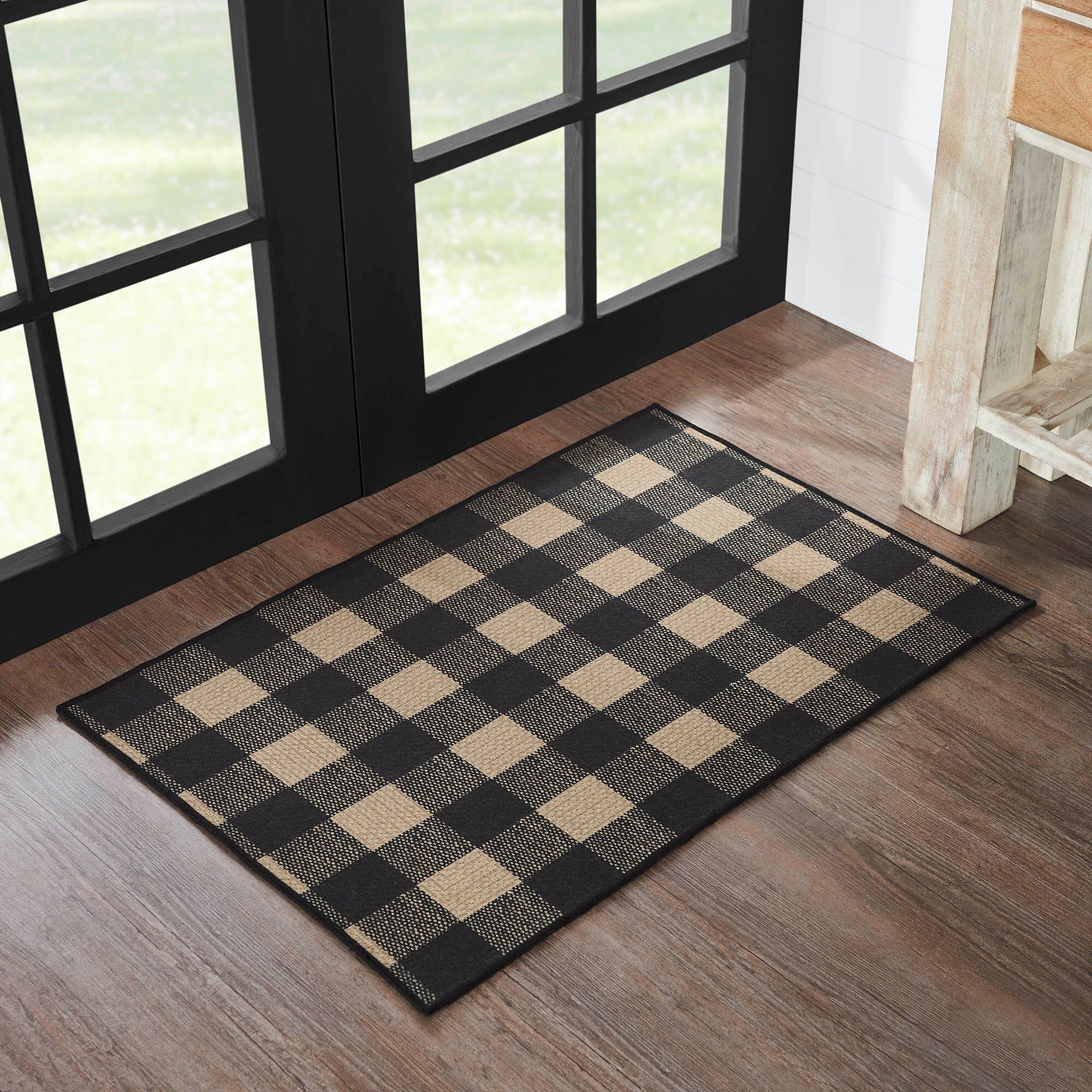Black Check Indoor/Outdoor Rectangle Rug 24x36