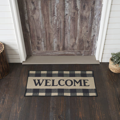 Black Check "Welcome" Indoor/Outdoor Rectangle Rug 17x36" - Primitive Star Quilt Shop